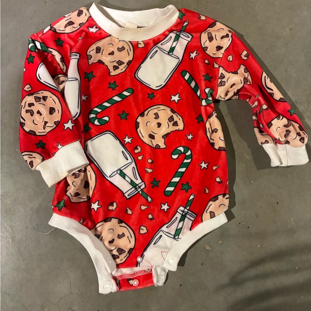 Red velour milk and cookie onesie Christmas